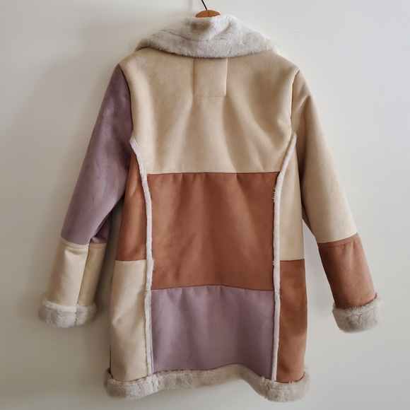 Hollister Vintage Inspired 70s Faux Suede Sheepskin Brown Patchwork Coat Size M - Picture 3 of 10